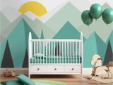 Hand Painted Nursery Wall Murals Hand Painted Mint Green Geometric Nursery Children Wallpaper