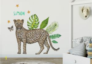 Hand Painted Nursery Wall Murals Wall Sticker with Name Leopard Kids Room Styling Newborn Baby Child Baby Room 70x50cm Handpainted Watercolor