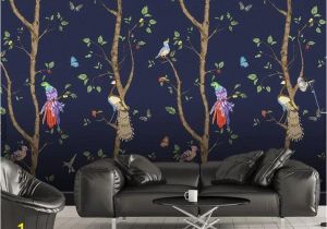 Hand Painted Tree Wall Murals 3d Cartoons Tree Parrot Wallpaper Removable Self Adhesive