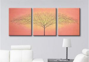 Hand Painted Tree Wall Murals Burnt orange Wall Decor Canvas Art Painting Three Piece Wall Art Contemporary Art 3 Piece Tree Paintings Home Decor original Painting 48×20