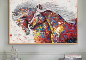 Hand Painted Wall Murals Artist Artist Hand Painted High Quality Modern Abstract Horse Oil Painting On Canvas Colorful Running Horse Oil Painting for Wall Decor