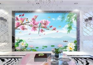 Hand Painted Wall Murals Pricing 3d Wallpaper Custom Non Woven Mural Flower and Bird Rhyme