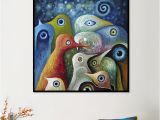 Hanging Canvas Murals Animal Single Painting Multi Color Abstract Square Birds Canvas