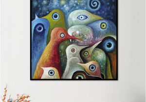 Hanging Canvas Murals Animal Single Painting Multi Color Abstract Square Birds Canvas