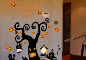 Haunted House Wall Mural Retail Kids Big Halloween Wall Stickers Tree Haunted House Pumpkin Light Wall Sticker Window Sticker Decorative Pvc Wallpapers Home Decor Wall Decal