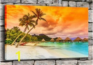 Hawaiian Sunset Wall Mural Leinwand Malerei Wohnzimmer Wandkunst Rahmen 1 Stück Tropical Sea Beach Sunset Poster Drucken Palm Tree Seascape Bilder Wohnkultur