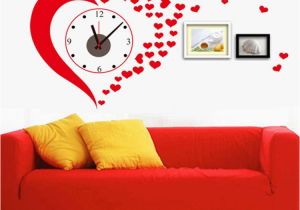 Heart Wall Mural Dc Diy Big Red Heart Wall Stickers Clock Home Decoration Living