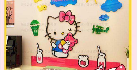 Hello Kitty Wall Murals Stickers Hello Kitty Sunshine Bird Sky 3d Wall Decal Stickers Room Decor Nursery Bedroom Decoration Arcylic Mirror Surface