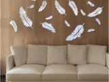 Home Decor Mural Art Wall Paper Stickers Feather Designed 3d Mirror Wall Stickers 3d Feathers Mirror Wall