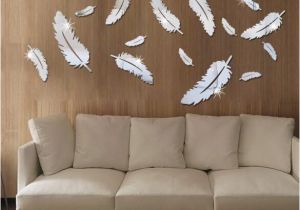 Home Decor Mural Art Wall Paper Stickers Feather Designed 3d Mirror Wall Stickers 3d Feathers Mirror Wall