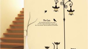 Home Decor Mural Art Wall Paper Stickers New Design Adhesive Home Decoration 3 Little Cat Under Street Lamp