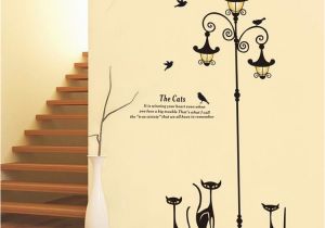 Home Decor Mural Art Wall Paper Stickers New Design Adhesive Home Decoration 3 Little Cat Under Street Lamp