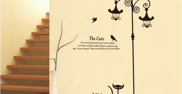 Home Decor Mural Art Wall Paper Stickers New Design Adhesive Home Decoration 3 Little Cat Under Street Lamp