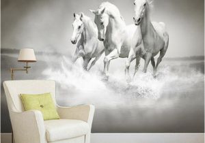 Horse Murals for Walls Beautiful Hd White Horse Running 3d Stereo Mural Wallpaper