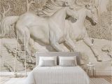 Horse Murals for Walls Custom Any Size Mural Wallpaper 3d Embossed White Horse Wallpaper