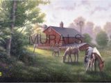 Horse Stable Wall Mural Country Road with Horses and Barn Mural Wallpaper