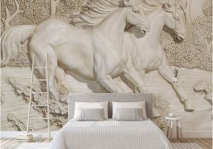 Horse themed Wall Murals Custom Any Size Mural Wallpaper 3d Embossed White Horse Wallpaper Living Room Bedroom sofa Tv Home Decoration Background Mural Wallpapers Downloads