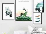 Horse themed Wall Murals Owl Feather Horse Deer forest Landscape Canvas Painting Wall Art nordic Posters and Prints Wall for Living Room Decor