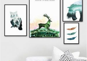 Horse themed Wall Murals Owl Feather Horse Deer forest Landscape Canvas Painting Wall Art nordic Posters and Prints Wall for Living Room Decor