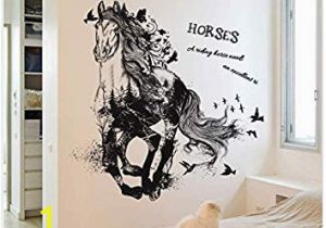 Horse Wall Mural Stickers Lumalt03 Wandaufkleber Diy Schwarz Run Of Horse Abnehmbare