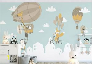 Hot Air Balloon Wall Mural Kids Wallpaper Big Air Balloon Wall Mural Kids Landscape Wallpaper Animals Wall Decor