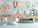 Hot Air Balloon Wall Mural Kids Wallpaper Red Circus Wall Mural Amusement Park Wall Art