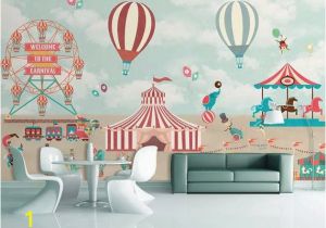 Hot Air Balloon Wall Mural Kids Wallpaper Red Circus Wall Mural Amusement Park Wall Art