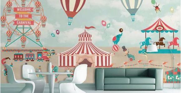 Hot Air Balloon Wall Mural Kids Wallpaper Red Circus Wall Mural Amusement Park Wall Art