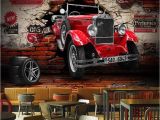 Hot Rod Wall Murals Custom 3d Wall Paper Retro Red Car Wall Murals Restaurant Cafe