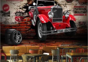 Hot Rod Wall Murals Custom 3d Wall Paper Retro Red Car Wall Murals Restaurant Cafe