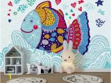 How to Draw A Mural On A Wall Kids Wallpaper Cartoon Fish Wall Mural Abstract Fish Drawing Wall Art Childroom Baby Room