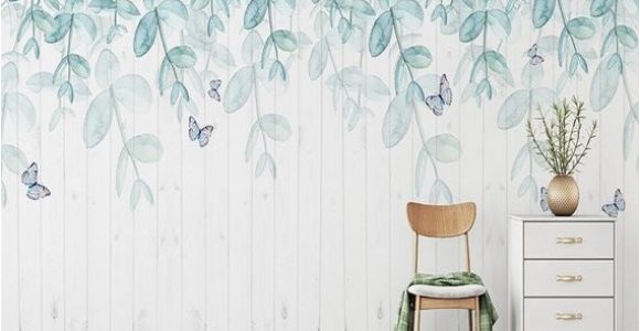 How to Hang Mural Wallpaper Watercolor Mint Leaves Wallpaper Wall Mural Hanging Leaf Branch