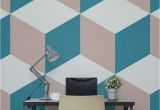 How to Paint A Geometric Wall Mural Blue Cubes Wallpaper 3d Cube Design