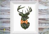 Hunting Camo Wall Murals Camouflage Buck Head with Hunting orange Bow Tie 8" X 10