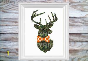 Hunting Camo Wall Murals Camouflage Buck Head with Hunting orange Bow Tie 8" X 10