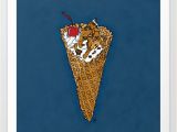 Ice Cream Wall Mural there S Always Time for A Waffle Cone some Vanilla Ice Cream Caramel Nuts and A Cherry Blue Art Print