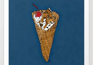 Ice Cream Wall Mural there S Always Time for A Waffle Cone some Vanilla Ice Cream Caramel Nuts and A Cherry Blue Art Print