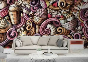 Ice Cream Wall Mural Us $12 82 Off Hand Drawn Cartoon Ice Cream 3d Wallpaper for Walls Cold Drink Restaurant Tea Bar Ktv Background Wallpapers Mural Decoration In