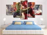 Incredible Hulk Wall Mural Hulk & Iron Man Power Fight Painting 5 Piece Canvas