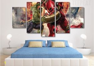 Incredible Hulk Wall Mural Hulk & Iron Man Power Fight Painting 5 Piece Canvas