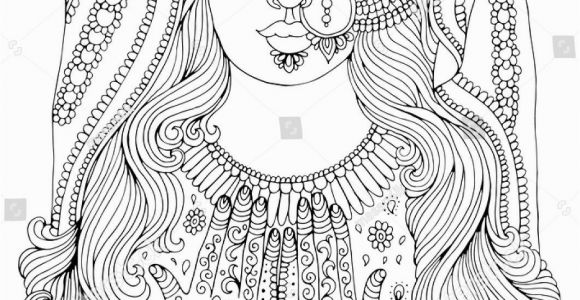 Indian Girl Coloring Pages Vector Hand Drawn Portrait Of An Indian Girl with A Pattern