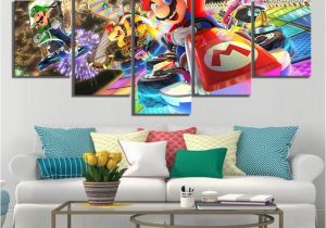 Interior Decorating Wall Murals Wall Art Poster Modular Canvas 5 Pieces Mario Kart Cartoon Game Paintings Frameworks Decor for Living Room Hd Prints