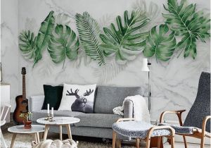 Interior Wall Mural Painting Watercolor Hand Painted Fresh Tropical Leaves Wallpaper Wall Mural