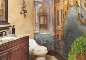 Italian Wall Tile Murals Powder Bath with Venetian Mural