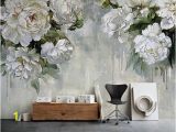 Ivory Rose Wall Mural Classic Vintage Grey Floral Wallpaper Grey Backgroud Ivory Flower Wall Mural Big Flowers theme Wall Art Oil Painting Wall Murals Wall Decor