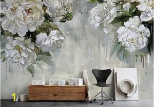 Ivory Rose Wall Mural Classic Vintage Grey Floral Wallpaper Grey Backgroud Ivory Flower Wall Mural Big Flowers theme Wall Art Oil Painting Wall Murals Wall Decor