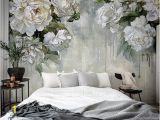 Ivory Rose Wall Mural Classic Vintage Grey Floral Wallpaper Grey Backgroud Ivory Flower Wall Mural Big Flowers theme Wall Art Oil Painting Wall Murals Wall Decor