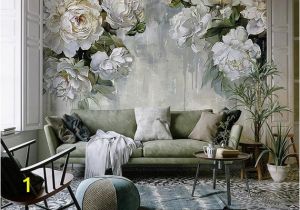 Ivory Rose Wall Mural Classic Vintage Grey Floral Wallpaper Grey Backgroud Ivory Flower Wall Mural Big Flowers theme Wall Art Oil Painting Wall Murals Wall Decor