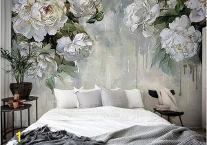 Ivory Rose Wall Mural Classic Vintage Grey Floral Wallpaper Grey Backgroud Ivory Flower Wall Mural Big Flowers theme Wall Art Oil Painting Wall Murals Wall Decor
