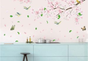 Japanese Cherry Blossom Tree Wall Mural Cherry Blossom Decals Mural Wall Sticker Decor White Blossom Tree Branch Art Wall Stickers